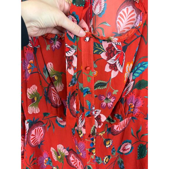 Alexis Morgana in Rust Nouveau A Line Floral Bow Tie Neckline Chiffon Dress M - Picture 4 of 7